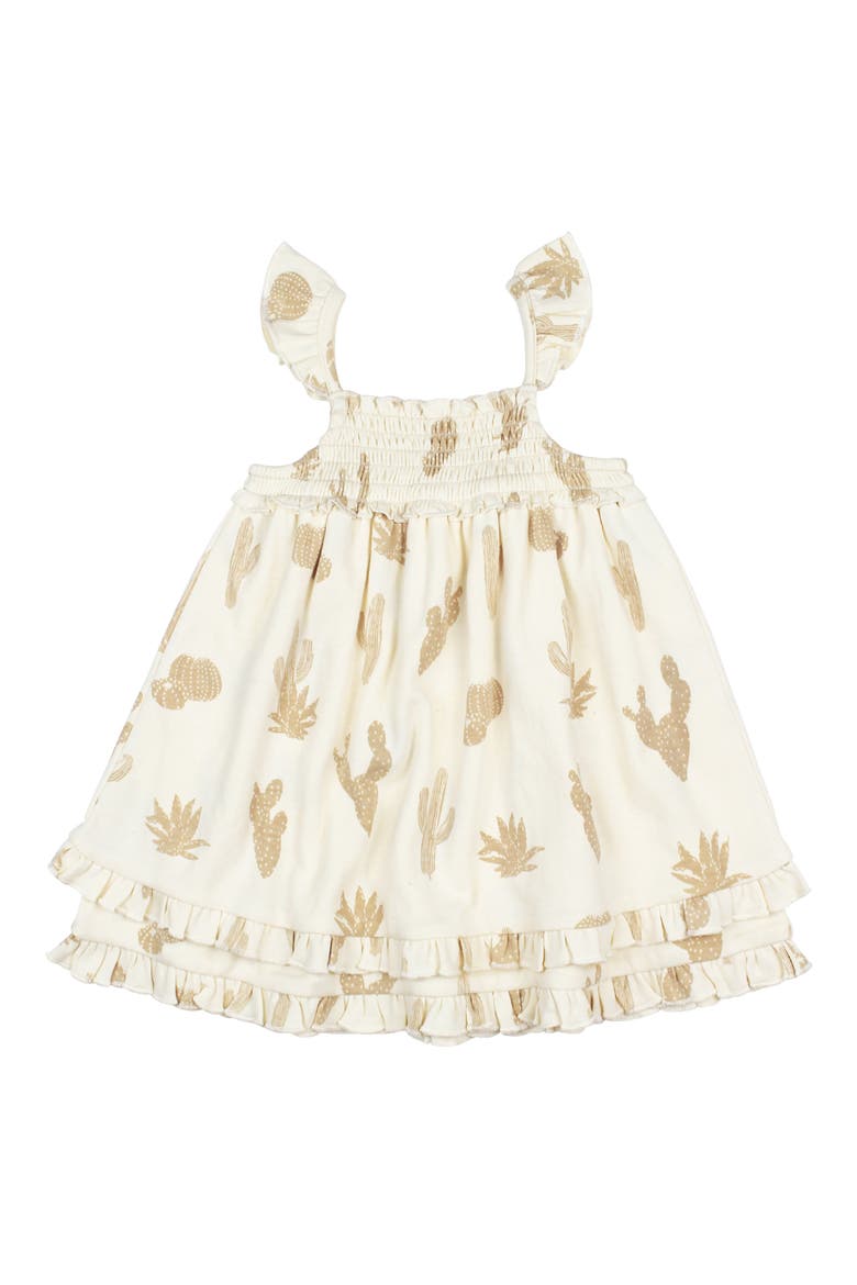 Smocked Organic Cotton Dress, Main, color, BUTTERCREAM CACTUS