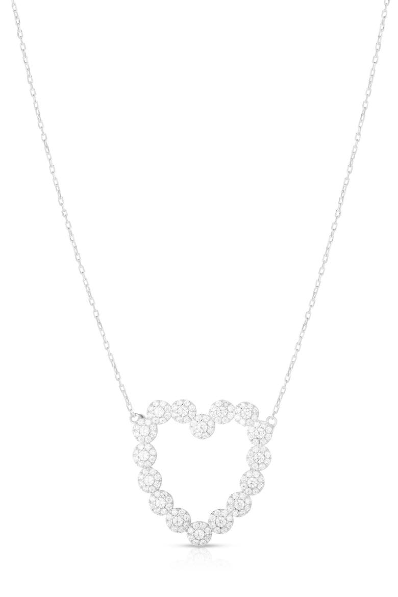 Pavé Cubic Zirconia Open Heart Pendant Necklace, Main, color, SILVER