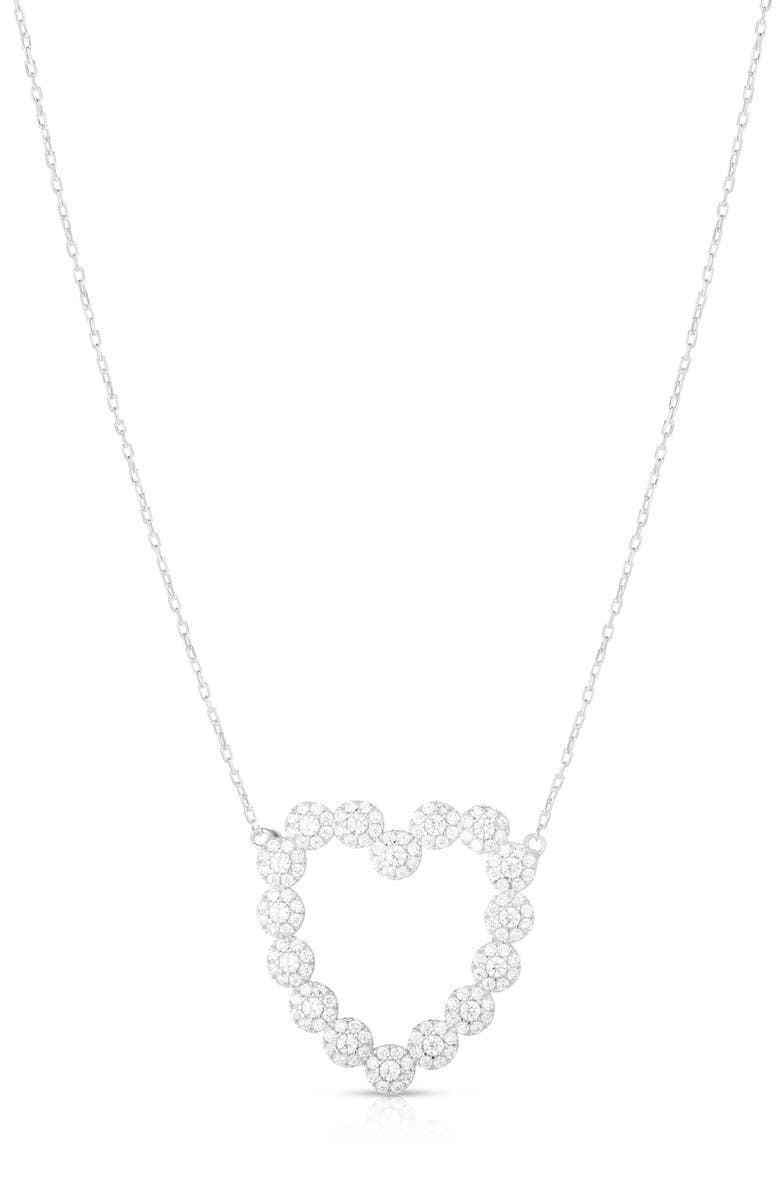 SPHERA MILANO Pavé Cubic Zirconia Open Heart Pendant Necklace, Main, color, Silver
