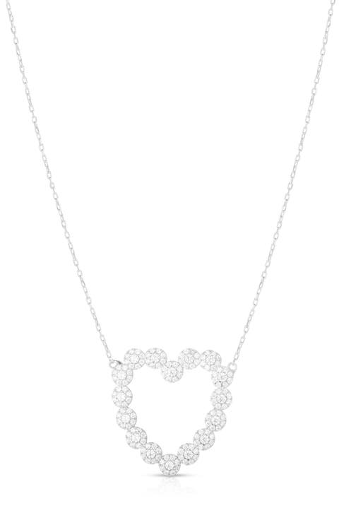 Pavé Cubic Zirconia Open Heart Pendant Necklace