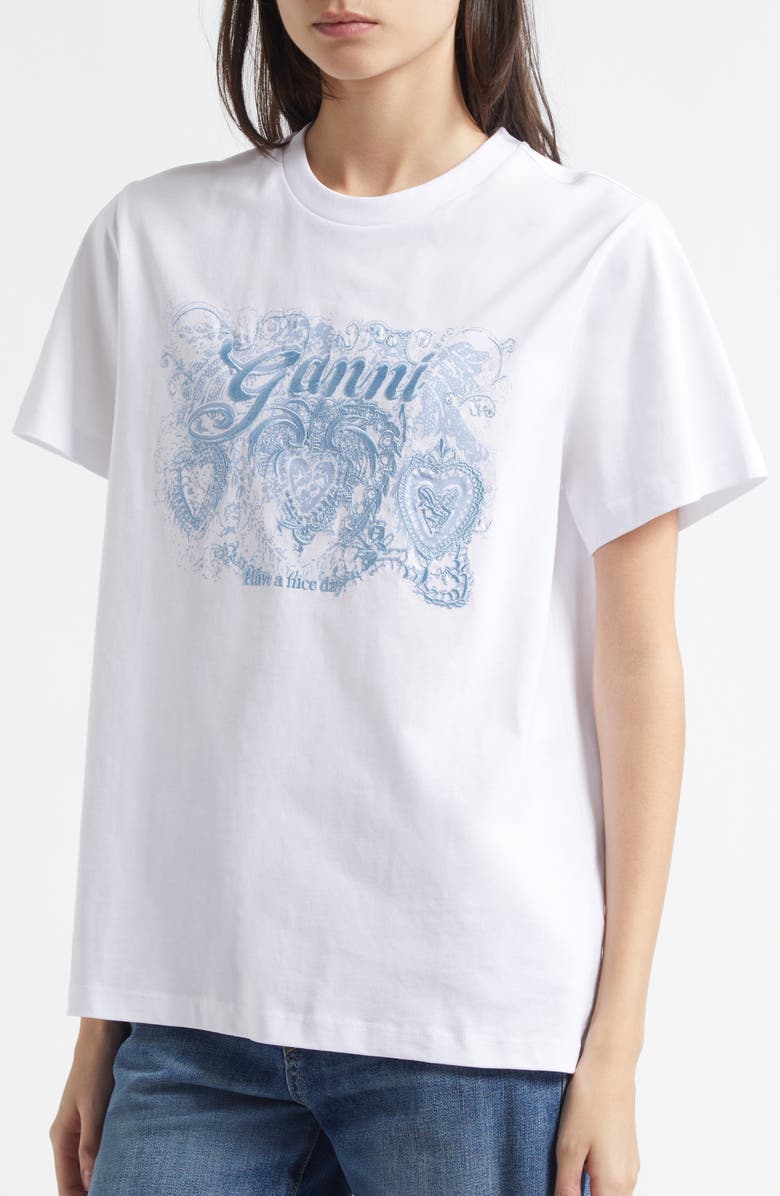 Ganni Embroidered Logo Organic Cotton T-Shirt, Alternate, color, 