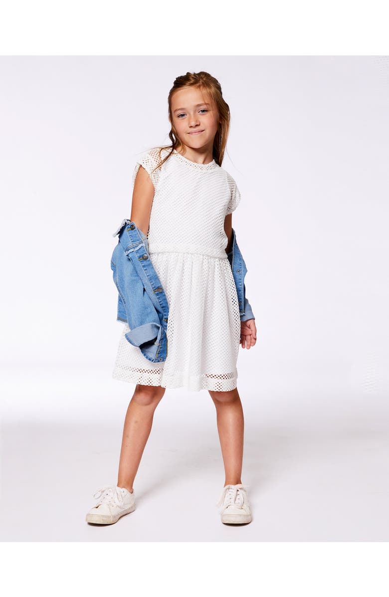 Deux par Deux Little Girl's Bi-Material Mesh And Organic Cotton Dress Snow White, Alternate, color,
