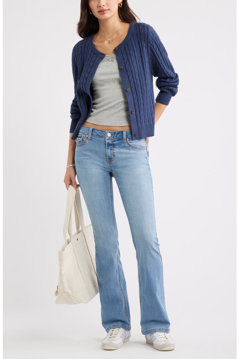 Button Front Cotton Blend Cardigan, Alternate, color, NAVY INDIGO