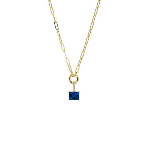 Colored CZ Emerald Charm & Paperclip Clicker Toggle Link Necklace