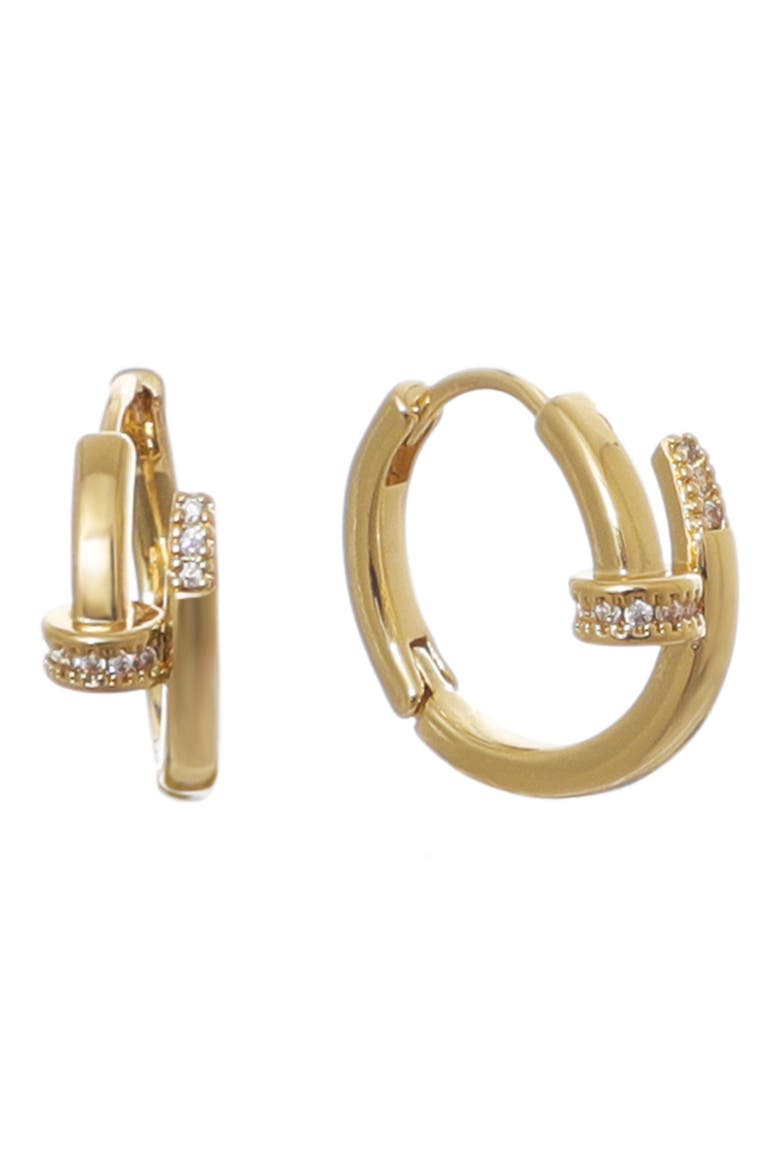 Cubic Zirconia Nail Huggie Hoop Earrings, Main, color, GOLD