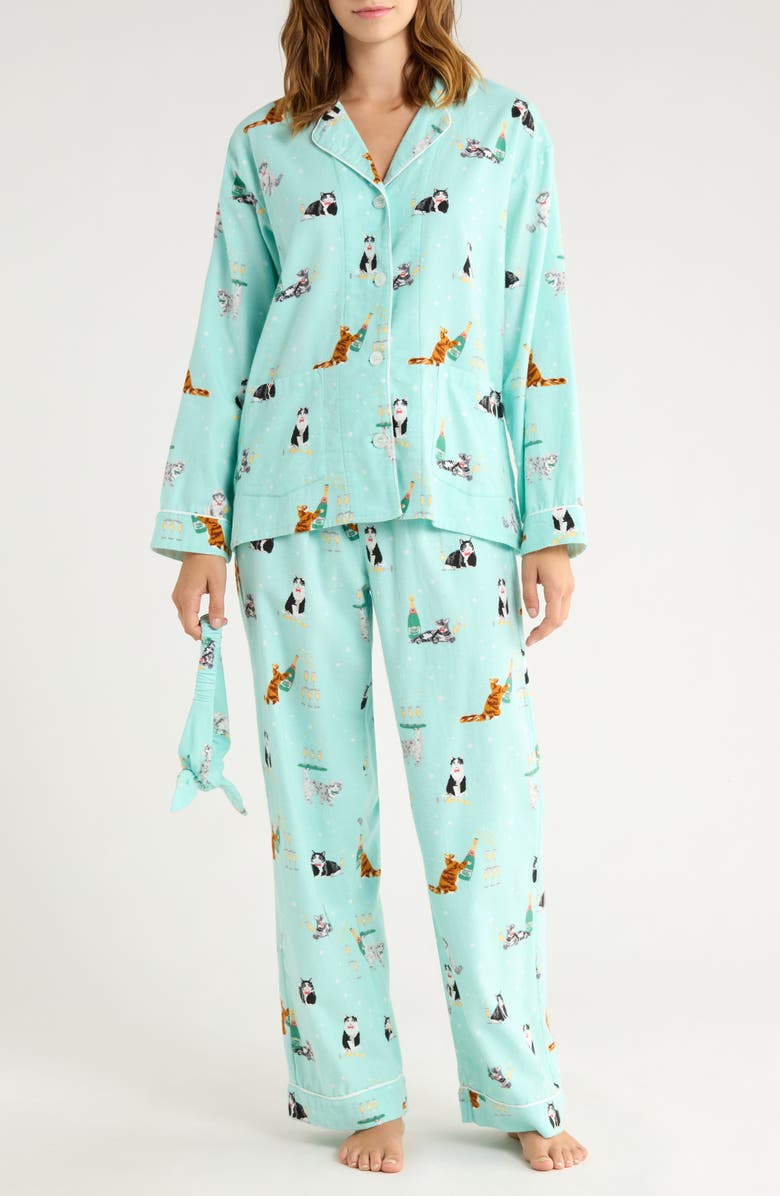 PJ Salvage Print Flannel Pajamas, Main, color, Mint