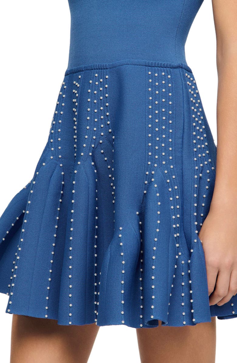 SANDRO Beaded knit short dress, Alternate, color, Blue