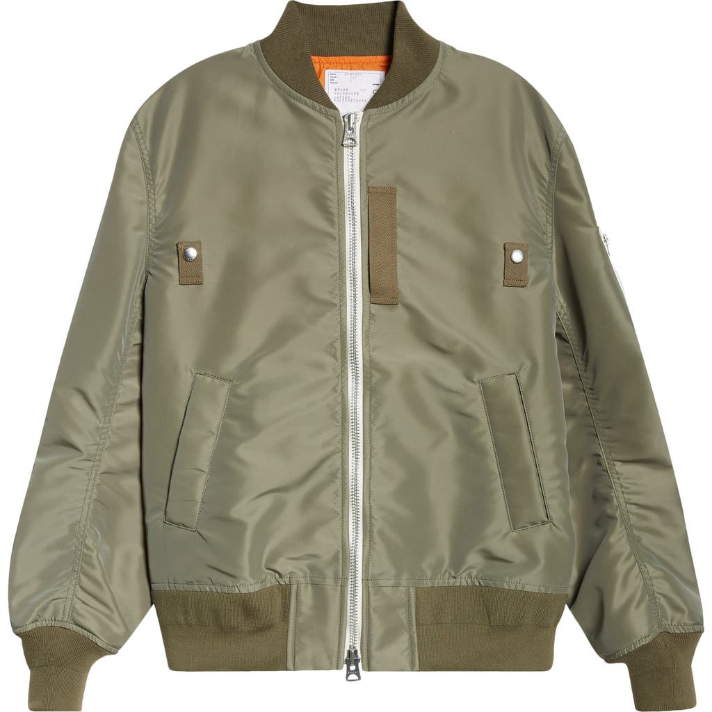 Shop Sacai Nylon Twill Bomber Jacket In Khaki 501