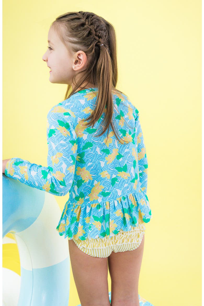 Kids' Blooming Basket Long Sleeve UPF 50+ Two-Piece Rashguard Swimsuit, Alternate, color, BLUE