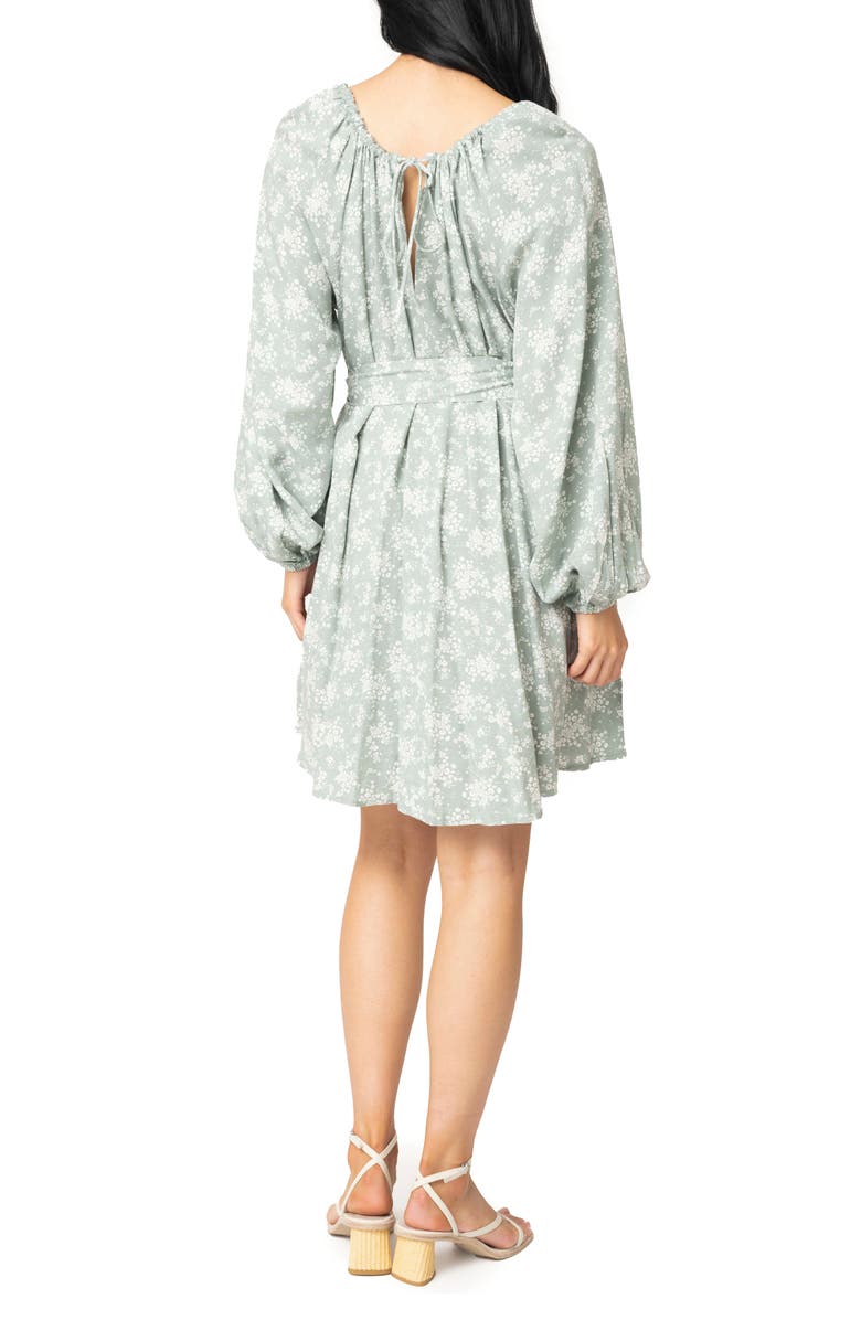 GIBSONLOOK Print Tie Waist Long Sleeve Dress, Alternate, color, Delicate Sage Floral