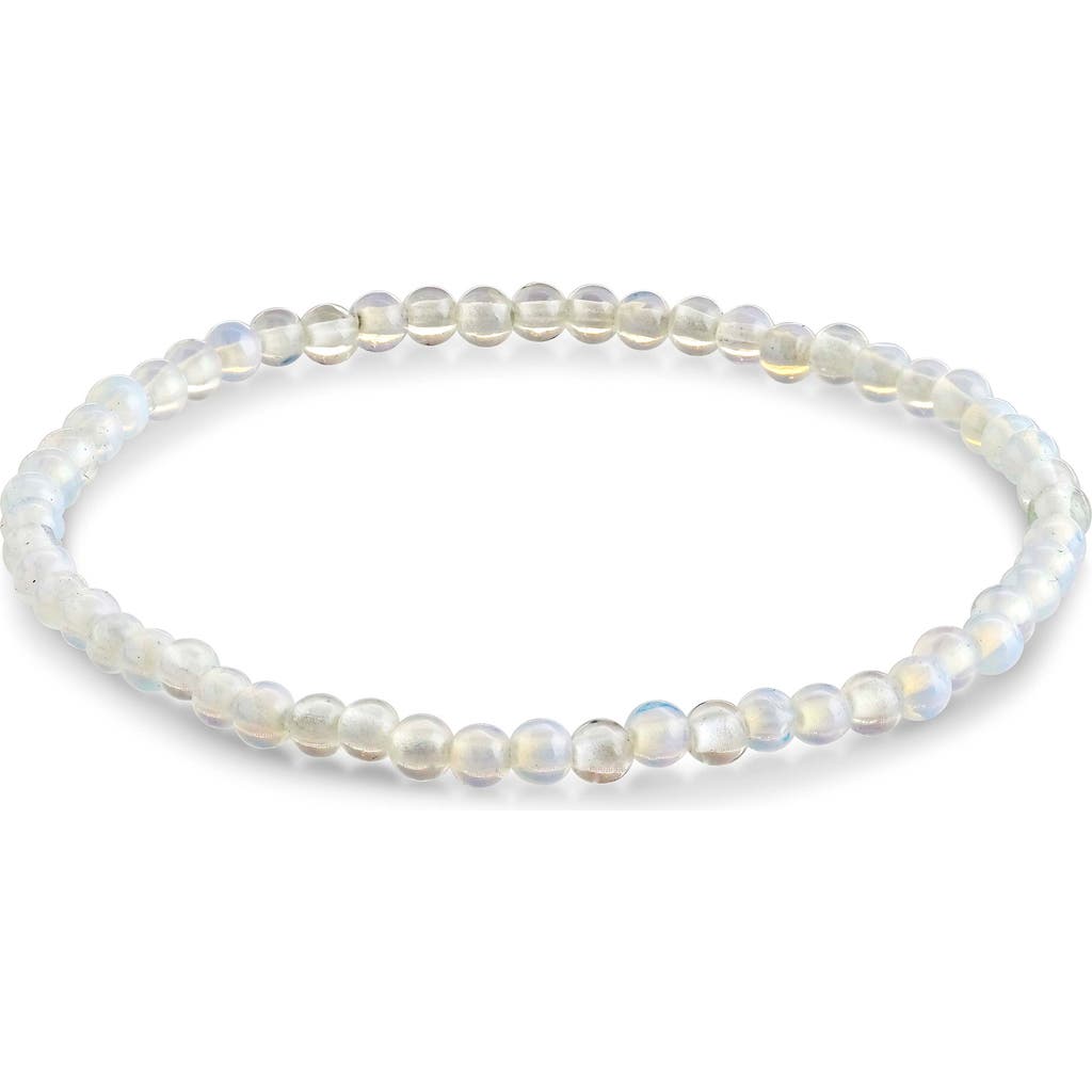 Sterling Forever Glass Opal Beaded Stretch Bracelet In White