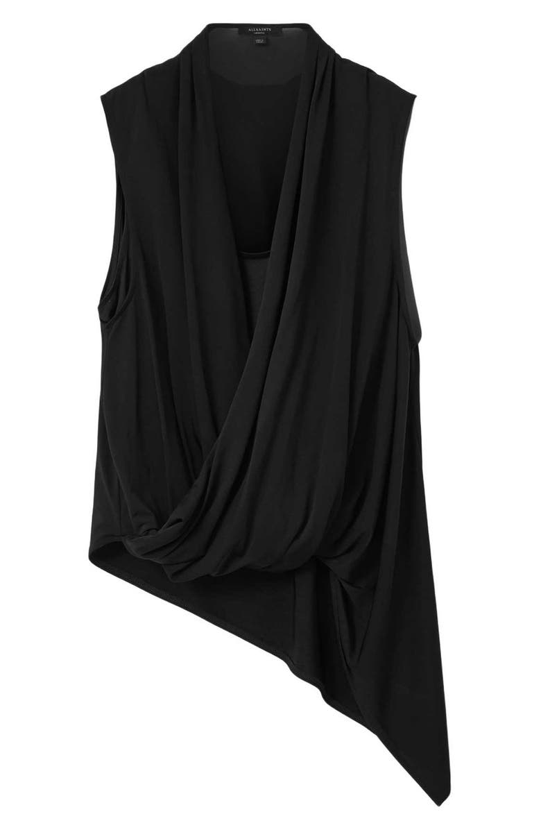 AllSaints Adaline Asymmetrical Faux Wrap Tank, Alternate, color, Black