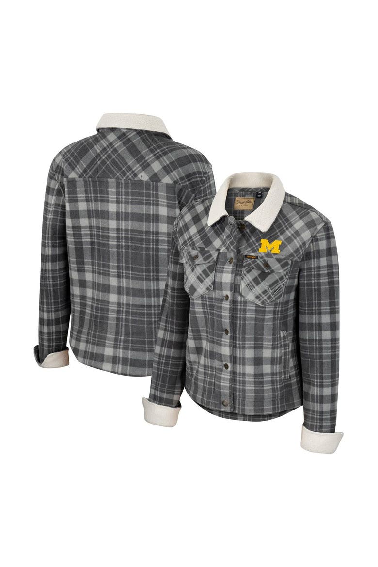 Women's Colosseum x Wrangler  Charcoal Michigan Wolverines Plaid Polar Fleece Button-Up Jacket, Main, color, Charcoal
