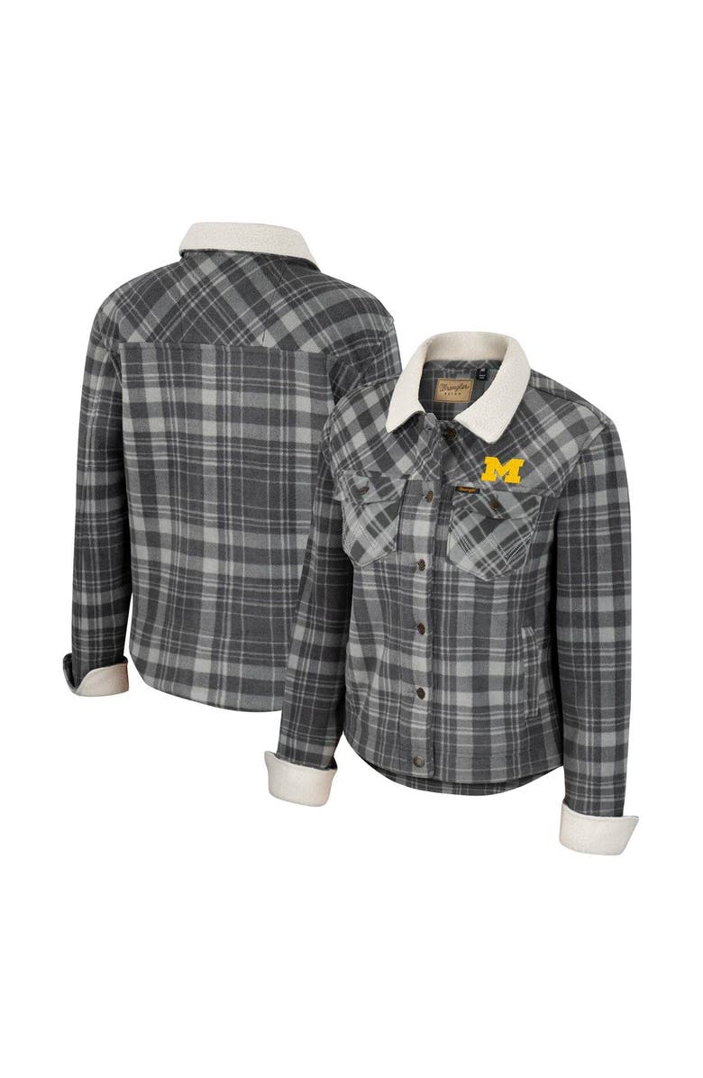 COLOSSEUM X WRANGLER Women's Colosseum x Wrangler  Charcoal Michigan Wolverines Plaid Polar Fleece Button-Up Jacket, Main, color, Charcoal