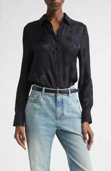 Slim Fit Skull Print Crêpe de Chine Button-Up Shirt