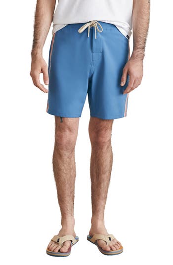 Faherty Retro Surf Mid-length Striped Swim Shorts In Barlow Ocean Stripe