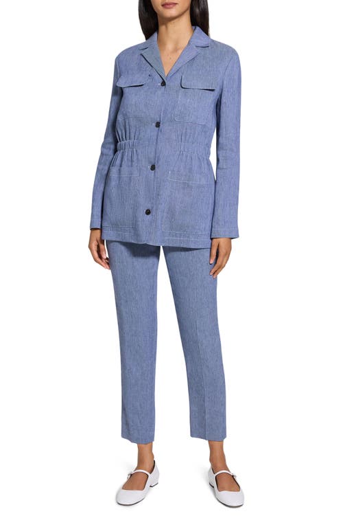 Theory Denim Pattern Cinched Waist Linen Blend Jacket In Light Denm