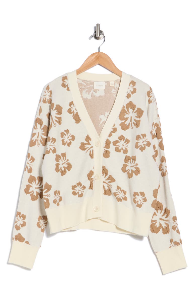 CYRUS Textured Floral V-Neck Cardigan, Alternate, color, Toffee/ Cream