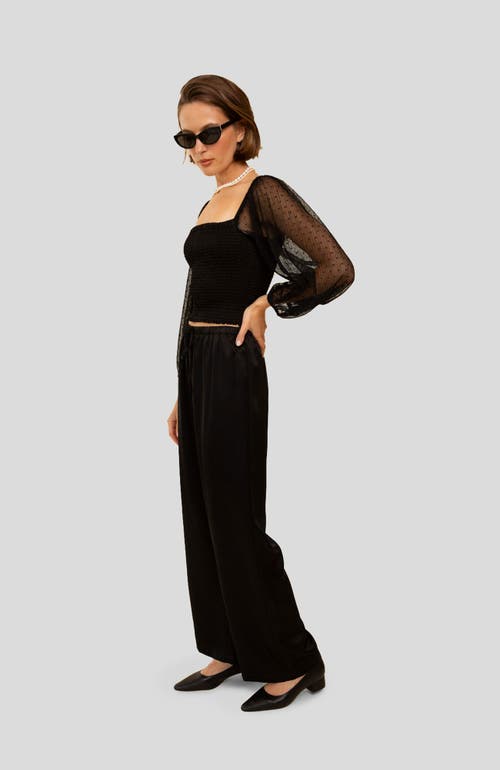 Whimsy + Row Cameron Top In Black Sheer Polka Dot