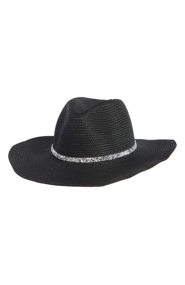 David & Young Metallic Band Straw Cowboy Hat, Main, color, Black
