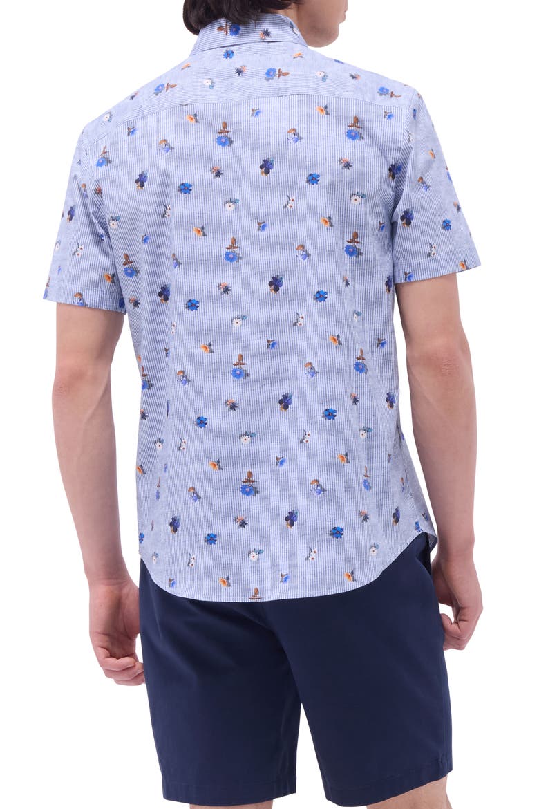 Orson Floral Stripe Short Sleeve Stretch Cotton Button-Up Shirt, Alternate, color, AIR BLUE