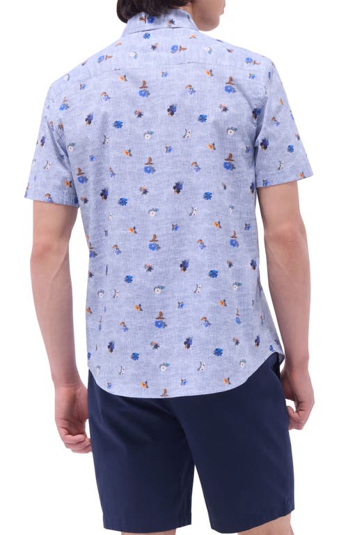 Bugatchi Orson Floral Stripe Short Sleeve Stretch Cotton Button-up Shirt In Air Blue