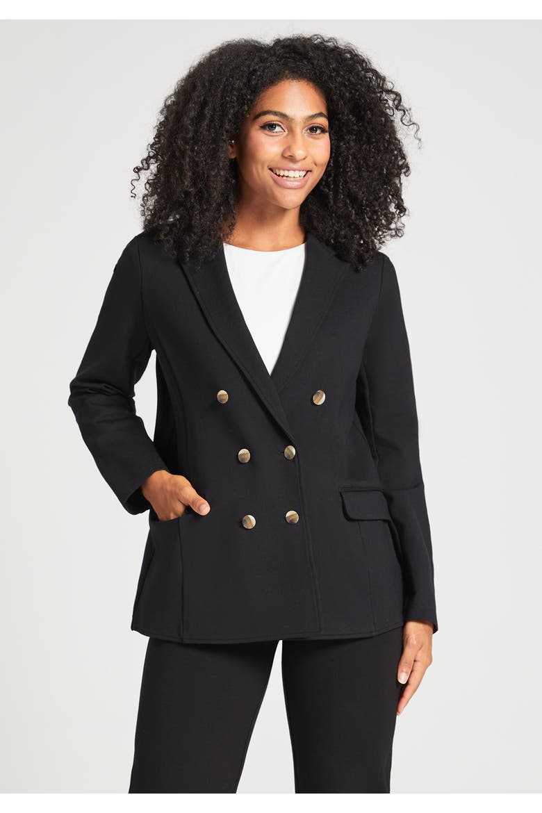 Double Breasted Blazer Stretch Ponte, Main, color, Black