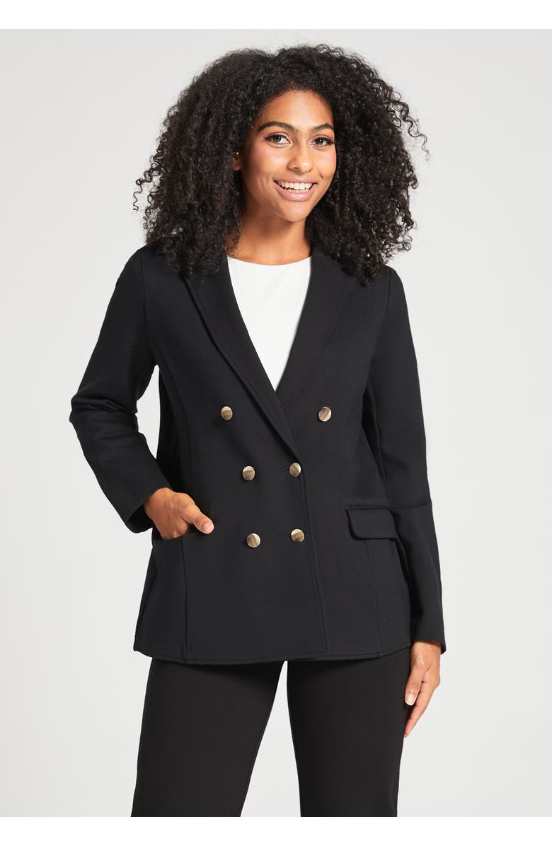 Betabrand Double Breasted Blazer Stretch Ponte, Alternate, color, Black