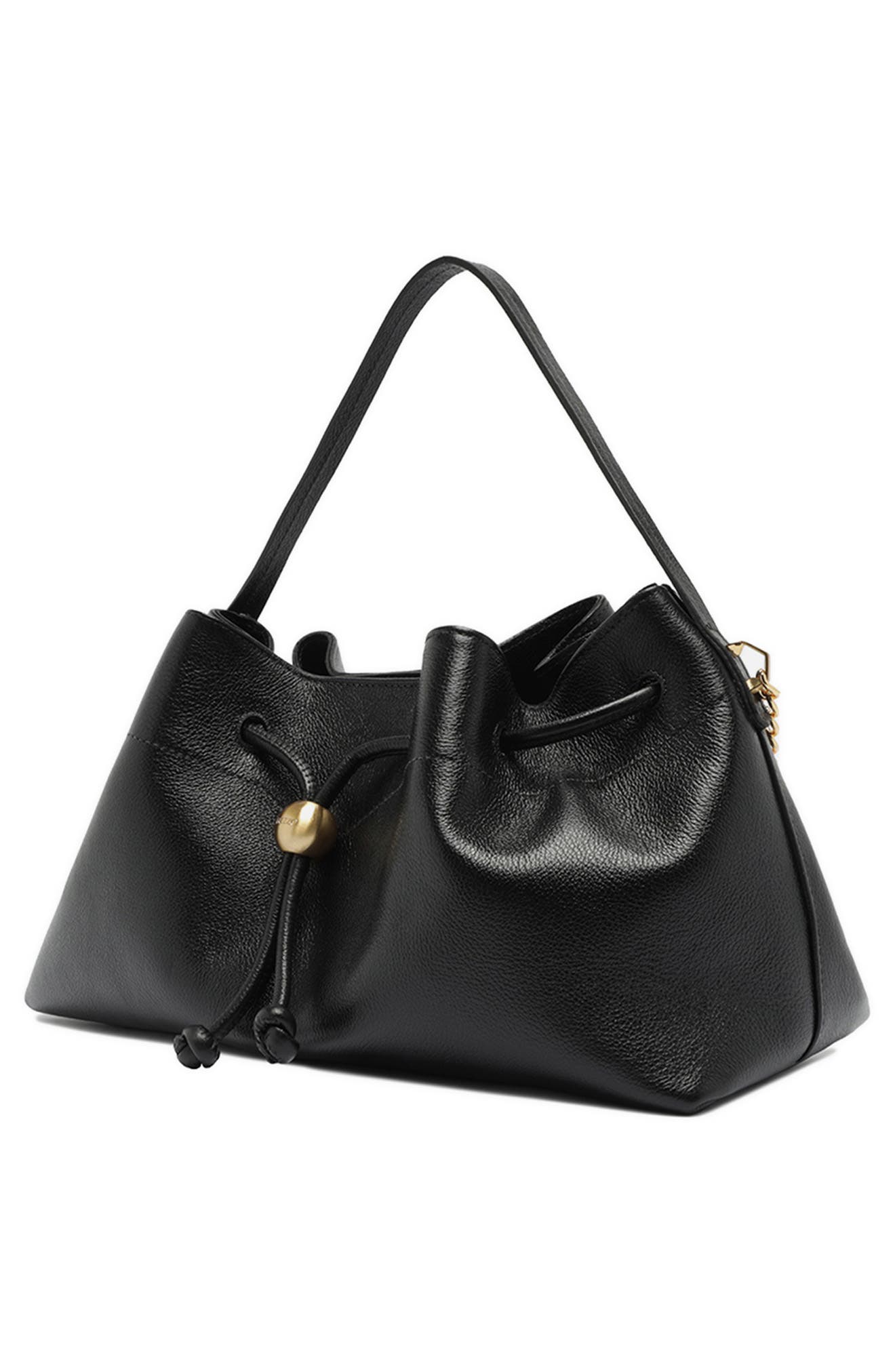 Vivianne Medium Leather Bucket Bag, Alternate, color, BLACK