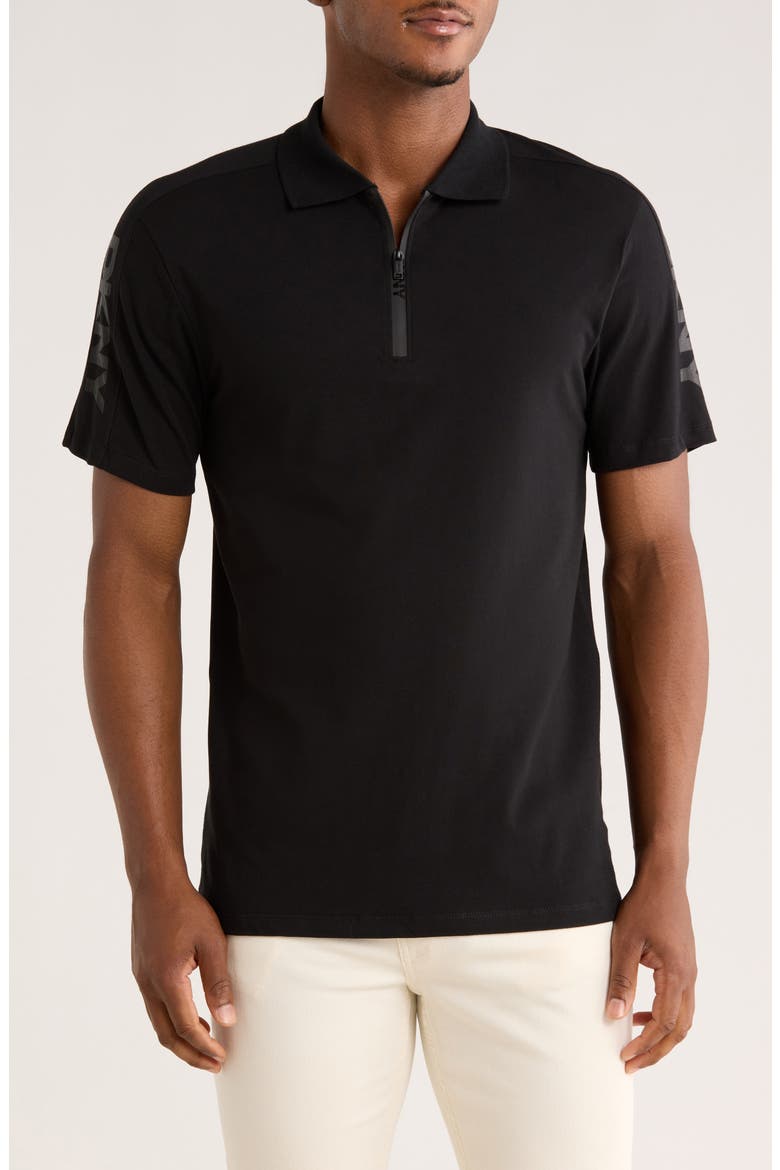 Zach Stretch Cotton Quarter Zip Polo, Main, color, BLACK