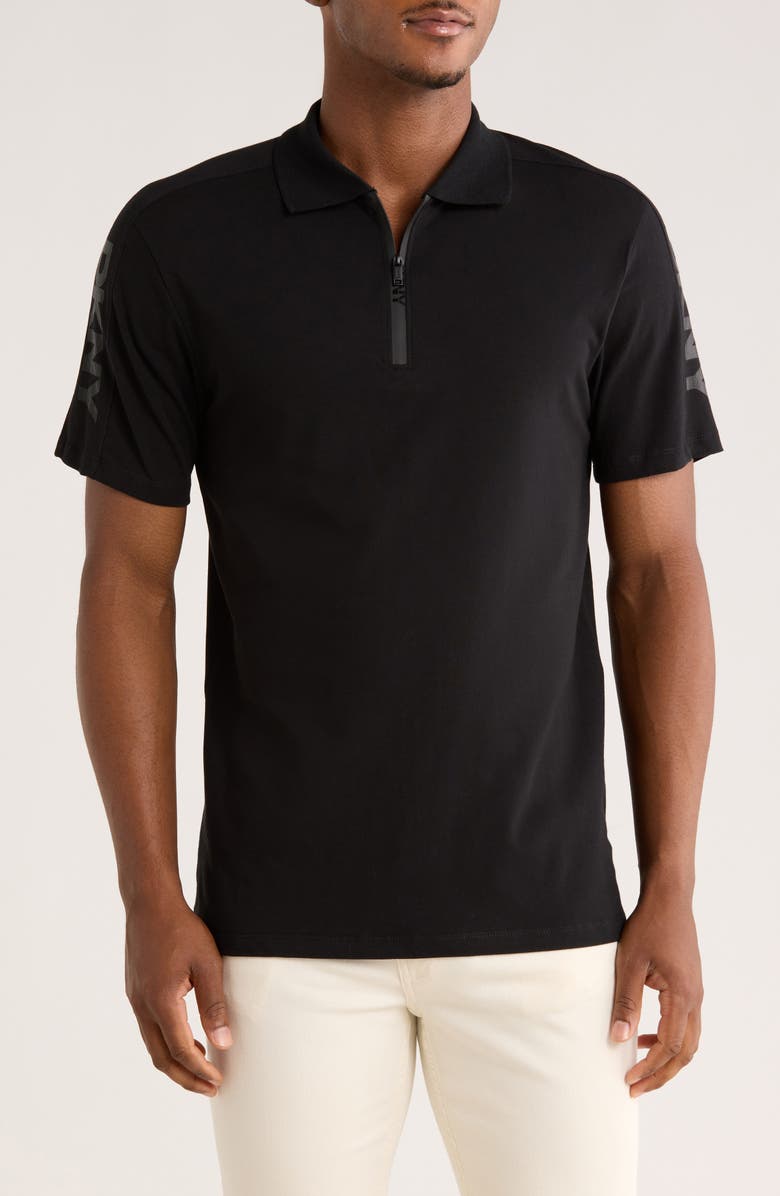 DKNY SPORTSWEAR Zach Stretch Cotton Quarter Zip Polo, Main, color, Black