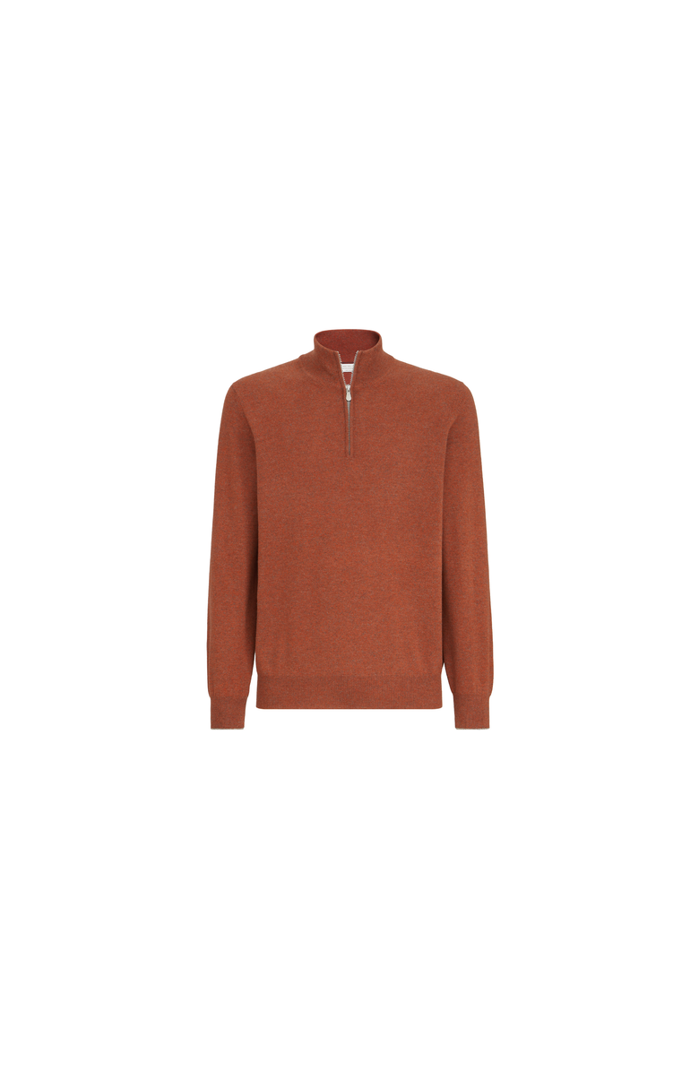 Brunello Cucinelli Mouliné cashmere sweater with half zip, Alternate, color, Grey