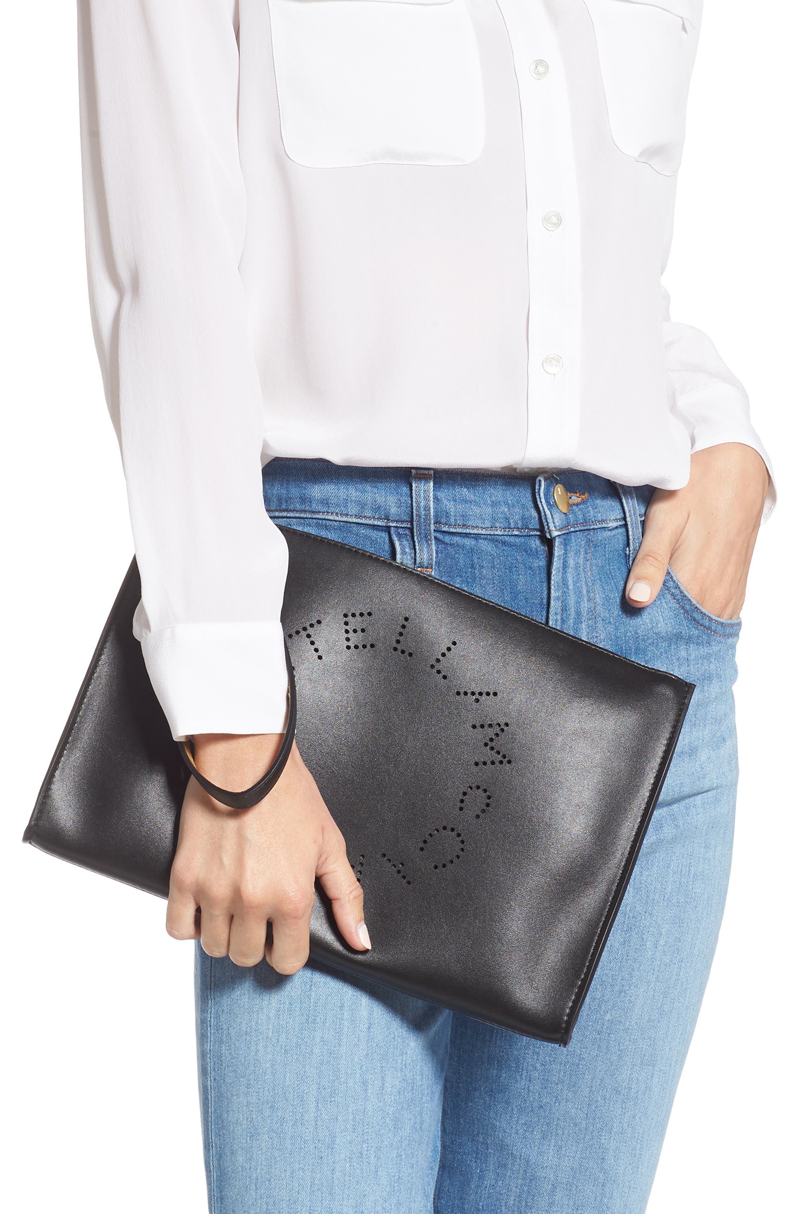 Stella McCartney Pochette Faux Leather Zip Pouch, Alternate, color, 