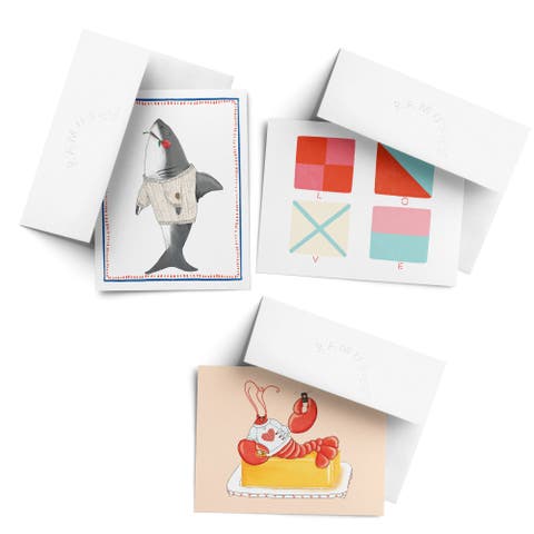 Valentine's Day Friendship Greeting Card Pack Sets, 'Lobster Buttah Call, Sharky Love, Nautical LOVE Flags'