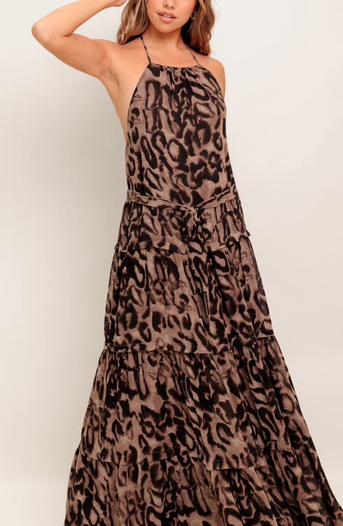 Flying Tomato Leopard Print Scoop Neck Maxi Dress In Brown