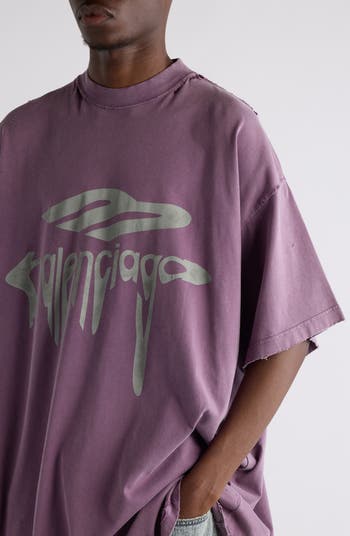 Balenciaga Distressed Oversize Liquefied 3B Logo Graphic T