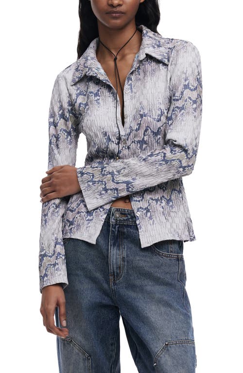 Desigual Textured Snakeskin Print Button-up Shirt In Beige