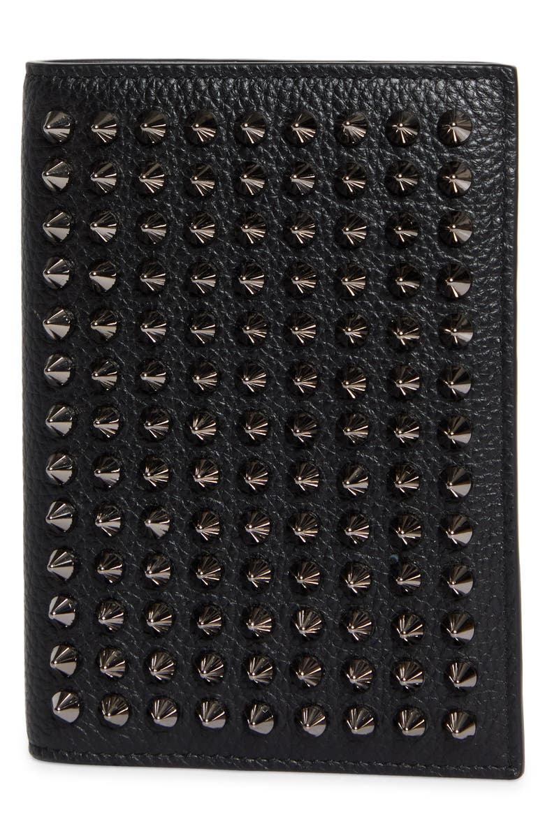 Funky Studded Leather Passport Holder, Main, color, BLACK/ GUN METAL