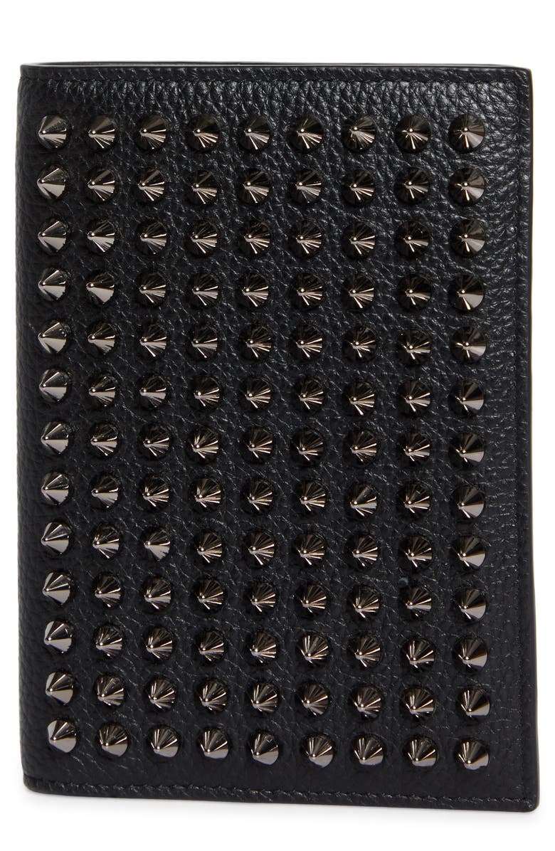 Christian Louboutin Funky Studded Leather Passport Holder, Main, color, Black/ Gun Metal