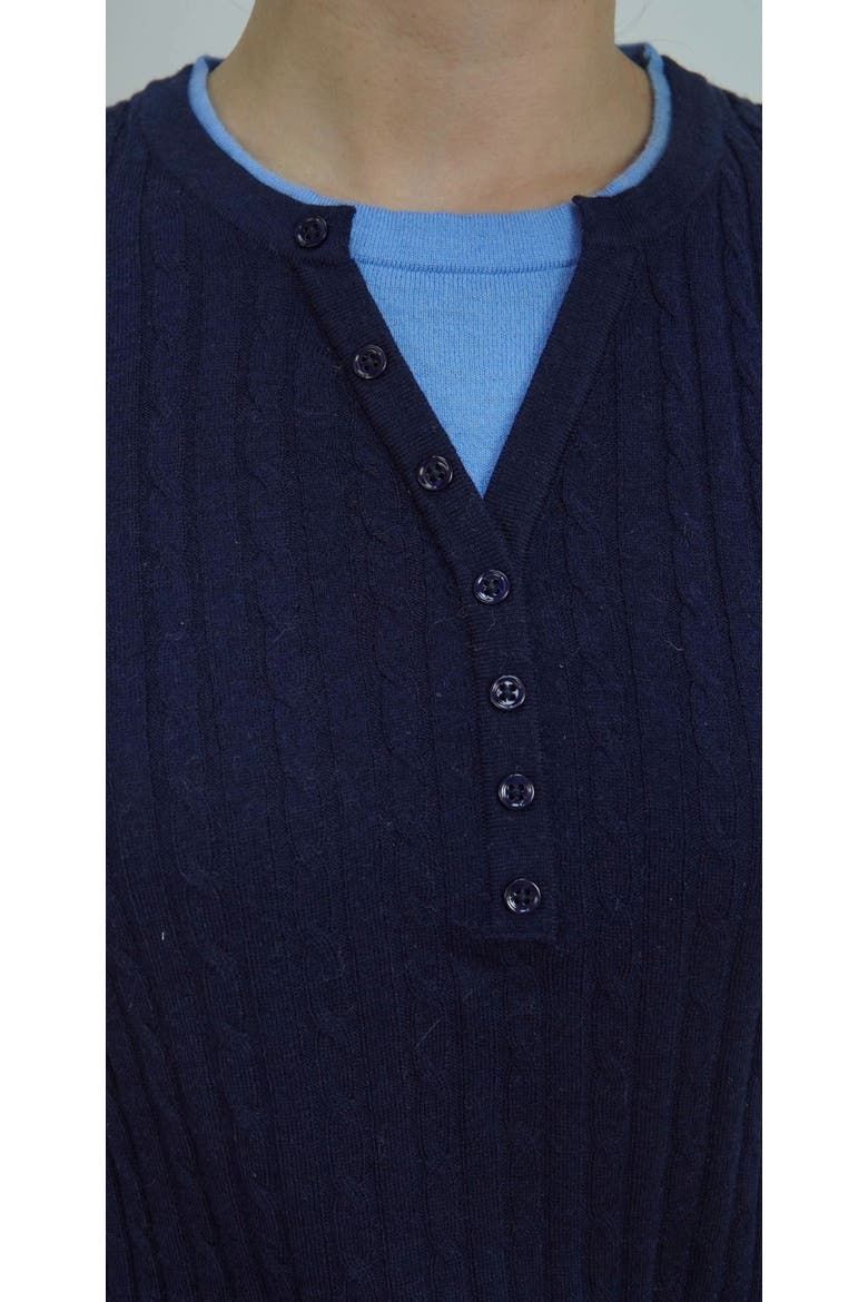 Wool Blend Cable Knit Layered Look Pullover Top, Alternate, color, Deep Navy