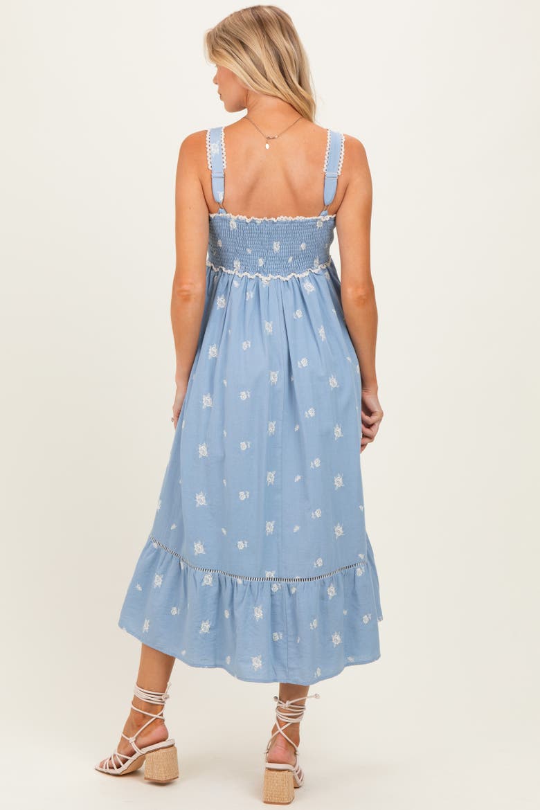Vintage Floral Smocked Midi Dress, Alternate, color, Light Blue
