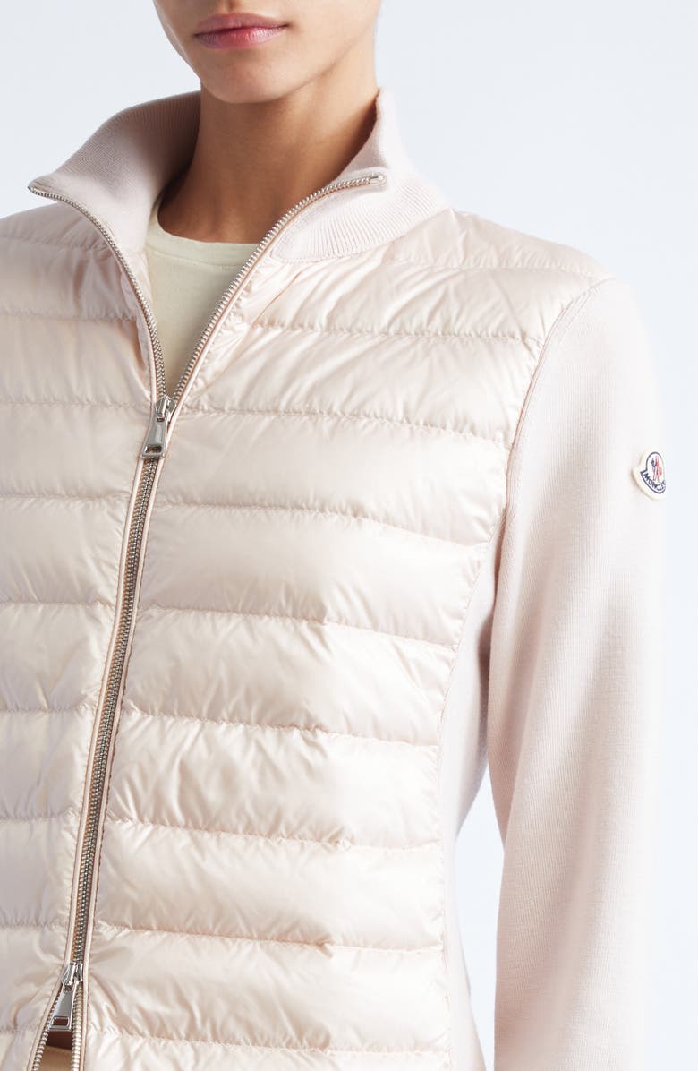 Moncler Wool Knit & Quilted Down Cardigan, Alternate, color, Mother Of Pearl
