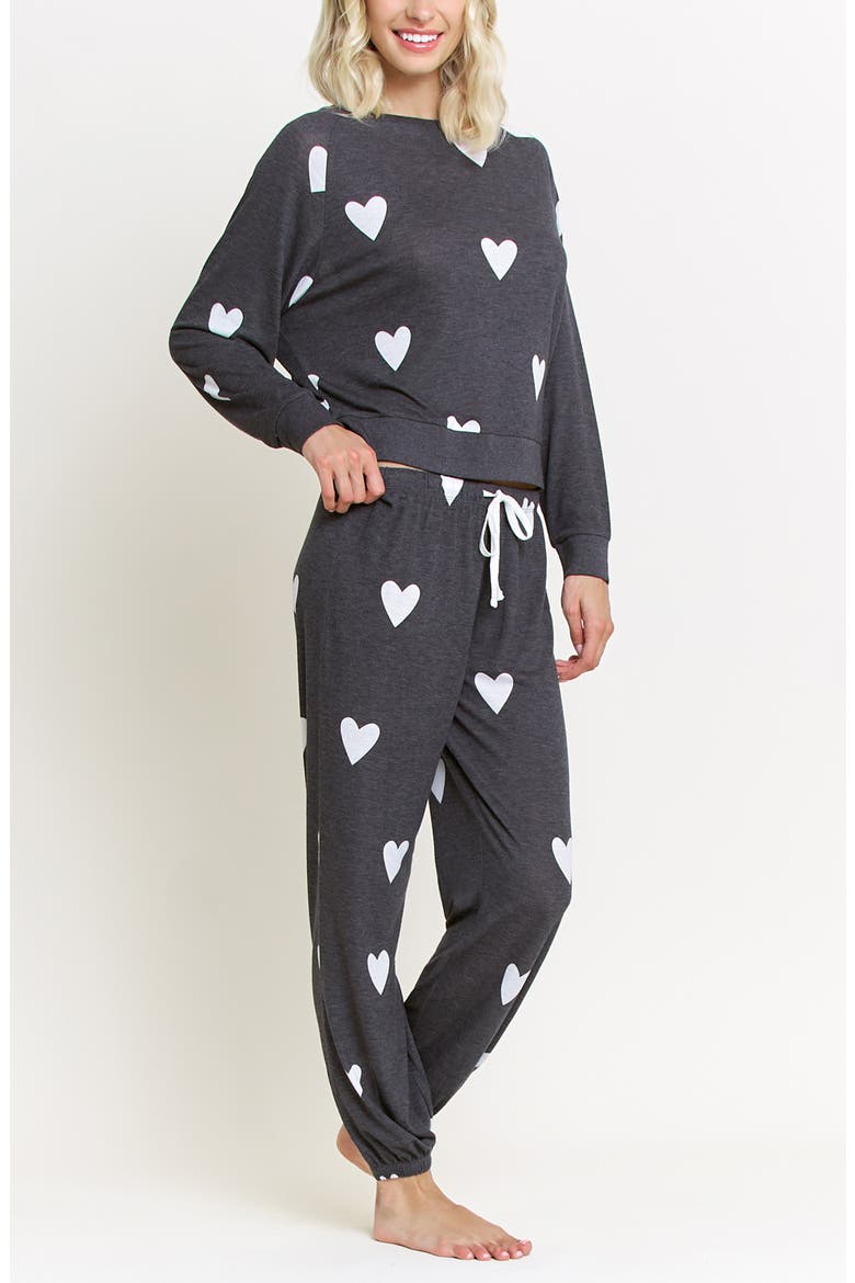 Star Seeker Brushed Jersey Pajamas, Alternate, color, NOIR HEARTS