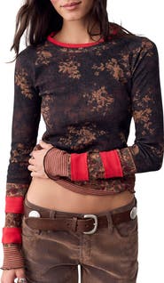 Free People Easy Does It Floral Rib Stretch Cotton Top