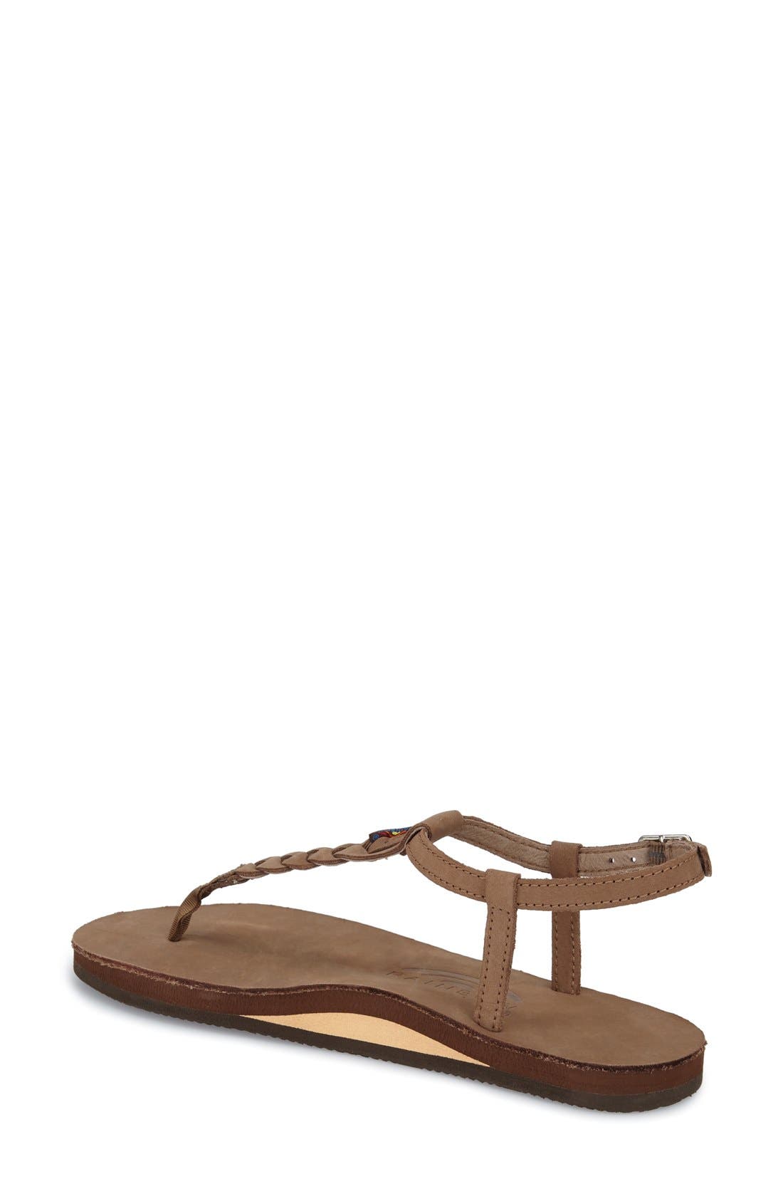 Rainbow 'T-Street' Braided T-Strap Sandal, Alternate, color, DARK BROWN