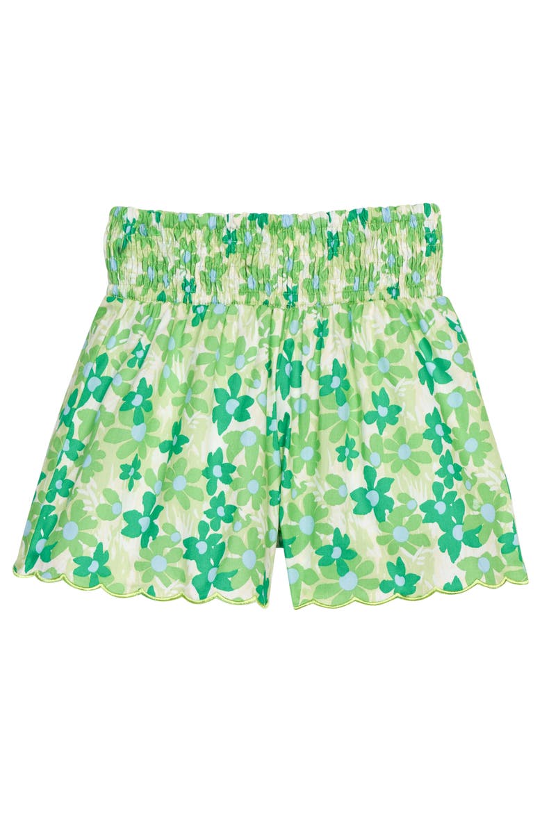 Kids' Shirred Scallop Shorts, Main, color, Greenspring Groovy Floral