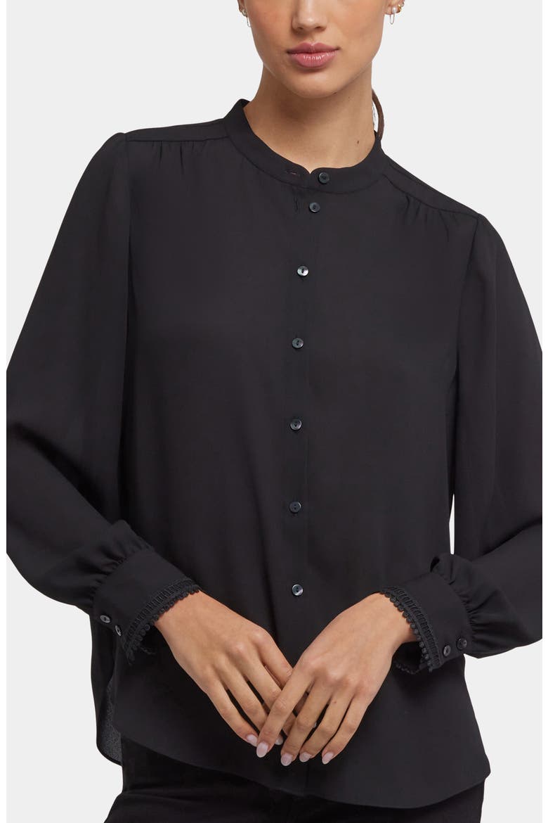 Janie Lattice Inset Button-Up Shirt, Main, color, BLACK