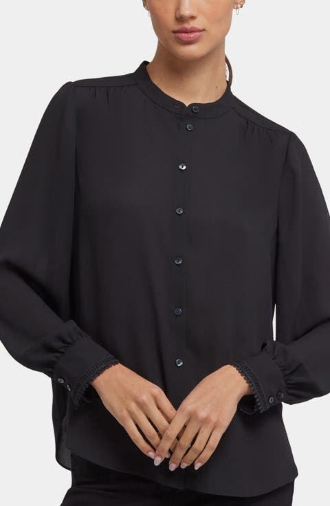 Janie Lattice Inset Button-Up Shirt