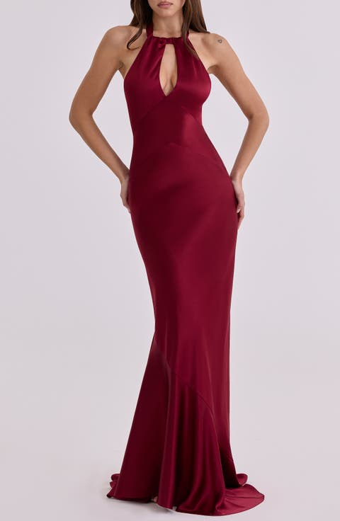 Oliviana Cutout Satin Halter Gown