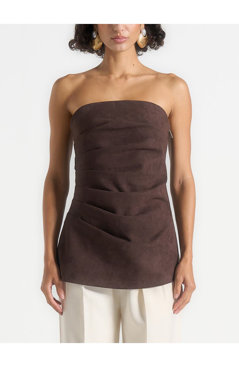 Manière De Voir Laurena Suede Tacked Longline Bandeau Top, Alternate, color, Brown